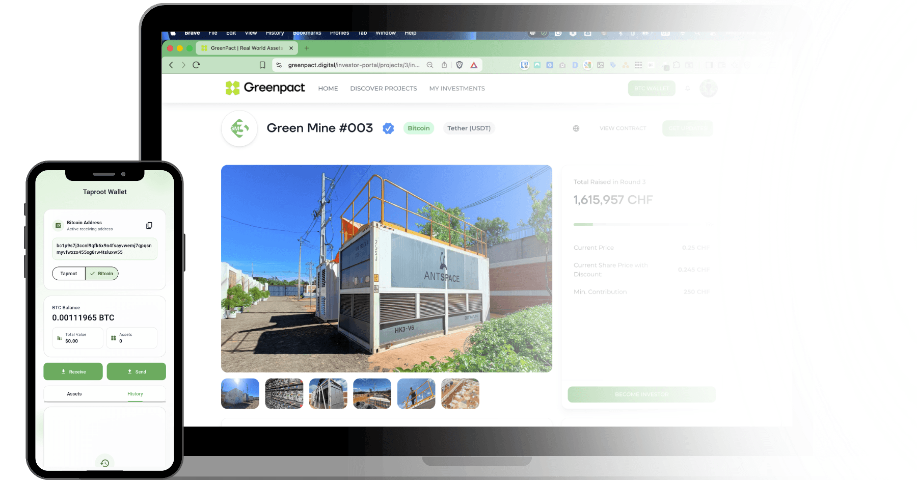 Greenpact investor portal and Bitcoin wallet
